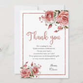 Elegante Blush Roze Bloemen Quinceañera Verjaardag Bedankkaart (Voorkant)