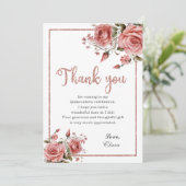 Elegante Blush Roze Bloemen Quinceañera Verjaardag Bedankkaart (Staand voorkant)