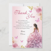 Elegante Blush Roze Bloemen Quinceañera Verjaardag Bedankkaart (Voorkant)