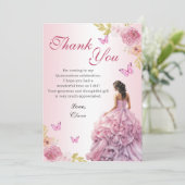 Elegante Blush Roze Bloemen Quinceañera Verjaardag Bedankkaart (Staand voorkant)