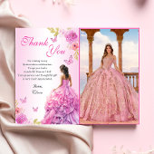 Elegante Blush Roze Bloemen Quinceañera Verjaardag Bedankkaart