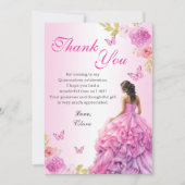 Elegante Blush Roze Bloemen Quinceañera Verjaardag Bedankkaart (Voorkant)