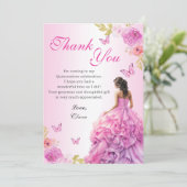 Elegante Blush Roze Bloemen Quinceañera Verjaardag Bedankkaart (Staand voorkant)