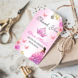 Elegante Blush Roze Bloemen Quinceañera Verjaardag Cadeaulabel