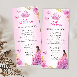 Elegante Blush Roze Bloemen Quinceañera Verjaardag Menu