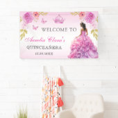 Elegante Blush Roze Bloemen Quinceañera Verjaardag Spandoek (Insitu)