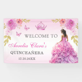 Elegante Blush Roze Bloemen Quinceañera Verjaardag Spandoek