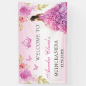 Elegante Blush Roze Bloemen Quinceañera Verjaardag Spandoek (Verticaal)