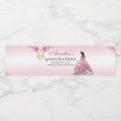 Elegante Blush Roze Bloemen Quinceañera Verjaardag Waterfles Etiket (Enkel label)