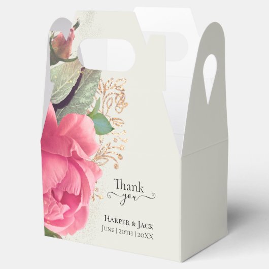 Elegante Blush Roze Bloemen Rozen Gouden Favor Box Bedankdoosjes (Geopend)