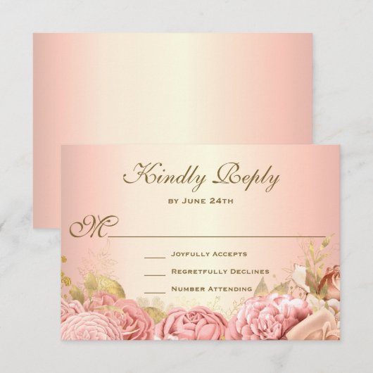 Elegante Blush Roze Bloemen Rozen RSVP Kaartje (Voorkant / Achterkant)