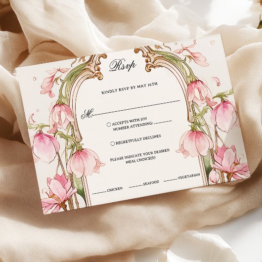 Elegante Blush Roze Bloemen RSVP met Maaltijdkeuze