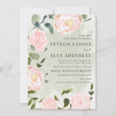Elegante Blush Roze Bloemen Sage Green Wedding Kaart (Voorkant)