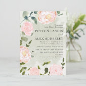 Elegante Blush Roze Bloemen Sage Green Wedding Kaart (Staand voorkant)