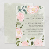 Elegante Blush Roze Bloemen Sage Green Wedding Kaart (Voorkant / Achterkant)