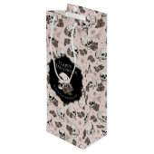 Elegante Blush Roze Bloemen Schedels Halloween Wijn Cadeautas (Achterkant Gekanteld)