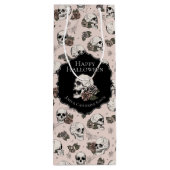 Elegante Blush Roze Bloemen Schedels Halloween Wijn Cadeautas (Achterkant)