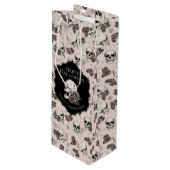 Elegante Blush Roze Bloemen Schedels Halloween Wijn Cadeautas (Voorkant Gekanteld)