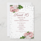 Elegante Blush Roze  Bloemen Sweet 16 Brunch Kaart (Voorkant)