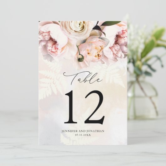 Elegante Blush Roze Bloemen Trouwtafel Nummers Kaart (Staand voorkant)