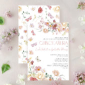Elegante Blush Roze Bloemen Vlinder Quinceanera Kaart