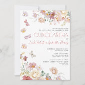 Elegante Blush Roze Bloemen Vlinder Quinceanera Kaart (Voorkant)