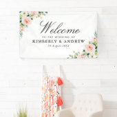 Elegante Blush Roze Bloemen Welkomstbruiloft Spandoek (Insitu)