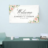 Elegante Blush Roze Bloemen Welkomstbruiloft Spandoek (Beurs)