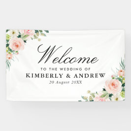 Elegante Blush Roze Bloemen Welkomstbruiloft Spandoek