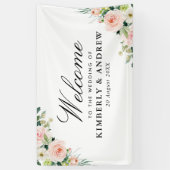 Elegante Blush Roze Bloemen Welkomstbruiloft Spandoek (Verticaal)