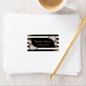 Elegante Blush Roze Bloemen Zwart Wit Goud Etiket (Insitu)