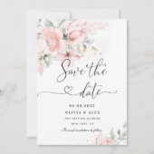 Elegante blush roze bloemenbewaar de datumkaart save the date (Voorkant)