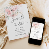 Elegante blush roze bloemenbewaar de datumkaart save the date