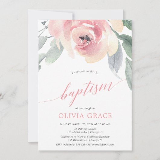 Elegante blush roze bloemenbloem waterverf meisje  kaart (Voorkant)