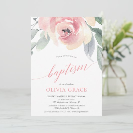 Elegante blush roze bloemenbloem waterverf meisje  kaart (Staand voorkant)