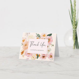 Elegante blush roze bloemenbruiloft bedankkaart