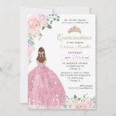 Elegante blush roze bloemengoud Quinceañera 15th Kaart (Voorkant)
