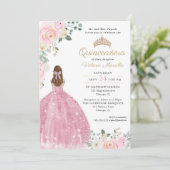 Elegante blush roze bloemengoud Quinceañera 15th Kaart (Staand voorkant)