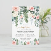 Elegante Blush Roze Bloementuin Unieke Doop Kaart (Staand voorkant)