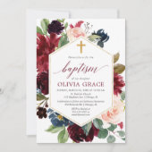 Elegante blush roze bordeaux marine meisje doop kaart (Voorkant)