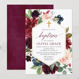 Elegante blush roze bordeaux marine meisje doop kaart