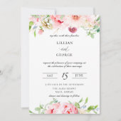 Elegante Blush Roze Botanische Bruiloft Uitnodigin Kaart (Voorkant)