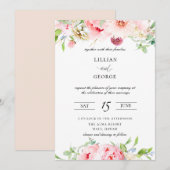 Elegante Blush Roze Botanische Bruiloft Uitnodigin Kaart (Voorkant / Achterkant)