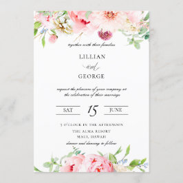 Elegante Blush Roze Botanische Bruiloft Uitnodigin Kaart