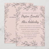 Elegante  Blush Roze Botanische Huwelijk Kaart (Voorkant / Achterkant)