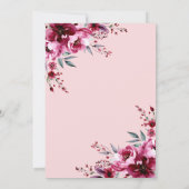 Elegante Blush Roze Bourgogne Bloemen Huwelijk Kaart (Achterkant)