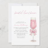 Elegante Blush Roze Bow Champagne Bruids Luncheon Kaart (Voorkant)