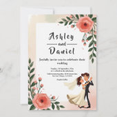 Elegante blush roze bruid en bruidegom bloemenbrui kaart (Voorkant)