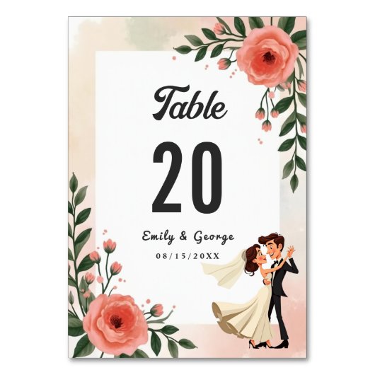 Elegante blush roze bruid en bruidegom bloemenbrui kaart (Voorkant)