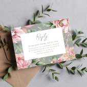 Elegante Blush Roze bruiloft Bloemen RSVP Kaartje
